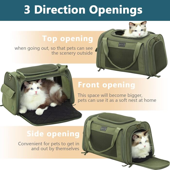 Транспортна сумка Petsfit для котів та собак, складна сумка для транспортування, сумка для котів та маленьких собак, високоякісна сумка для перенесення, сумка для польоту для собак та котів з плечовим ременем та м&39якою розширюваною подушкою.