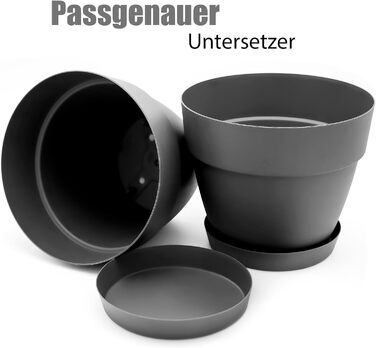 Горщик для квітів з блюдцем круглий ø47 см в антрацитовому кольорі - кашпо підходить для внутрішнього та зовнішнього використання