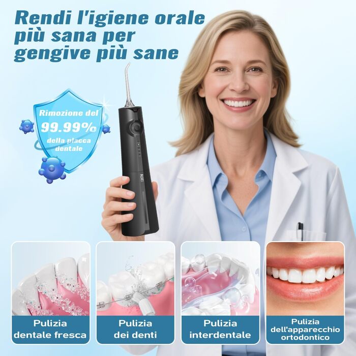 Бездротовий іригатор для зубів та брекетів, 300 мл, з 8 насадками-розпилювачами, 5 режимів роботи, водонепроникний IPX7, портативний для дому та подорожей, чорний