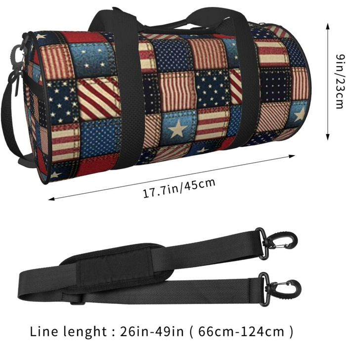 Спортивна сумка для подорожей, патчворк у стилі американського прапора, чорна, універсальний розмір