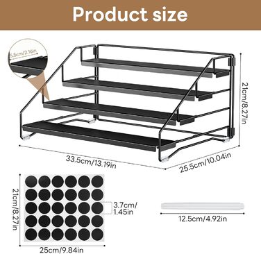 Рівнева підставка для спецій, не потребує свердління, металевий органайзер для спецій з етикетками та ручкою, регульована по висоті підставка для спецій для кухні, шафи, ванної кімнати, 4-