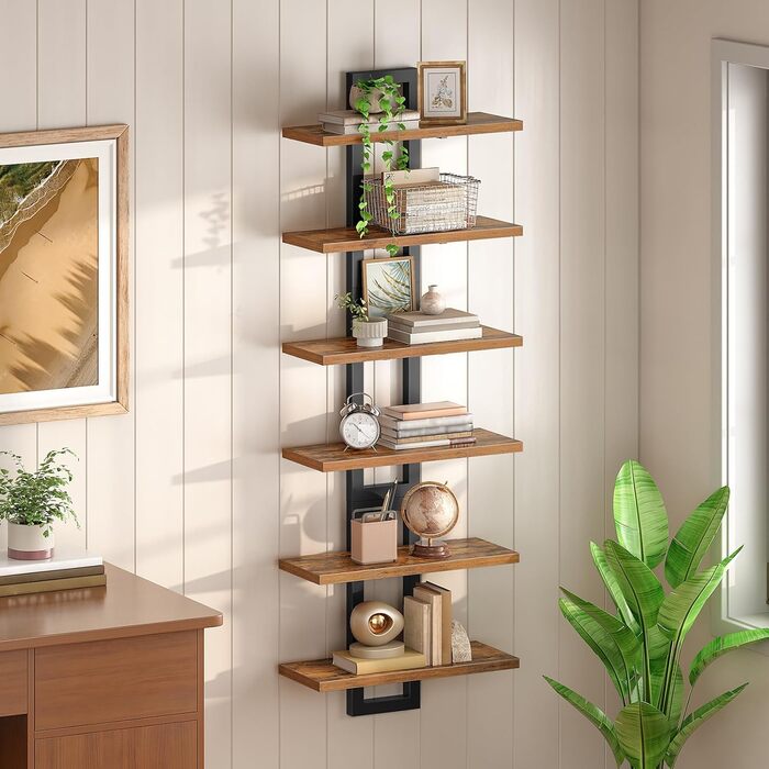 Плаваючі настінні полиці HOOBRO, 2-рівнева настінна дошка, комплект із 3 плаваючих полиць, підвісні полиці для ванної кімнати, настінні полиці 38 см, для вітальні, спальні, кухні, вінтажний коричневий та чорний EBF32BJP301 Вінтажний коричневий, чорний 3