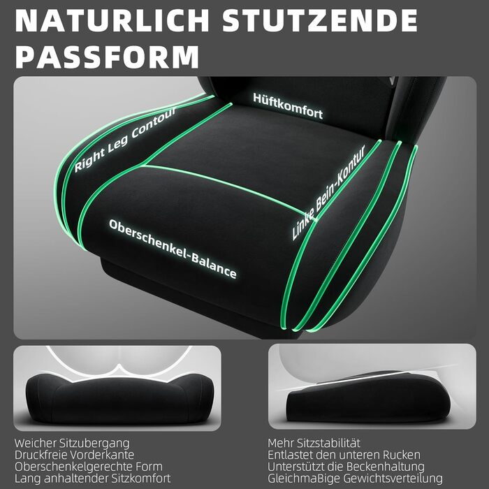 Ергономічне ігрове крісло Dowinx з регульованою масажною подушкою для попереку, мікрофібровий велюр, товста подушка сидіння, висувна підставка для ніг, регульовані підлокітники, нахил на 160, світло-чорний колір