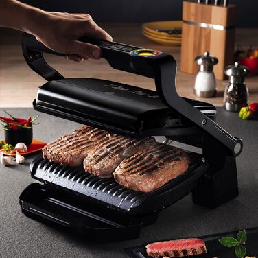 Контактний гриль Tefal OptiGrill для закусок та випічки GC7148 2 000 Вт Автоматична індикація готовності 6 попередньо встановлених програм в т.ч. насадка для перекусів для піци, лазаньї чорний