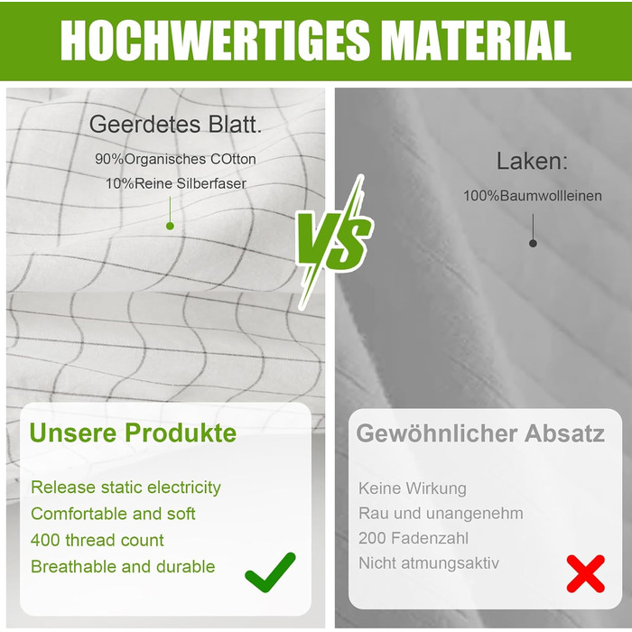 Простирадло iPalamila Grounding, килимок для заземлення (стандарт ЄС), простирадло для заземлення з 10 срібного волокна та 90 органічної бавовни, килимок для заземлення для кращого сну, енергії заземлення та відновлення (білий 132 x 68 см)