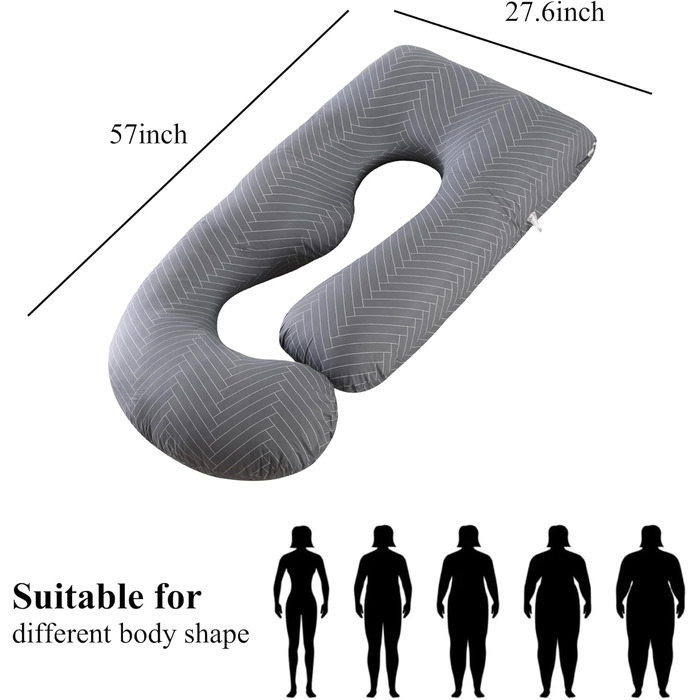 Подушка для вагітних ALLOPERA, подушка для всього тіла для вагітних 57 дюймів, зі знімним чохлом, який можна прати - підтримка для сну для ніг, спини, шиї, плечей, стегон, живота для вагітних, 100 бавовна, чиста бавовна/смужка