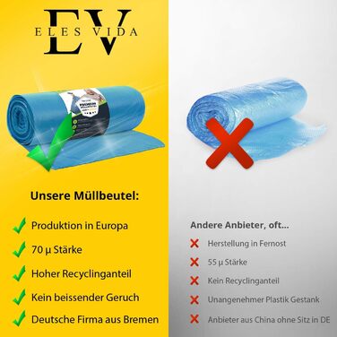 Літрові сині сміттєві мішки, 10 мішків - Надзвичайно міцні - Мішки для сміття - XXL сміттєві мішки - Тип 100 Extra - 120-літрові сміттєві мішки - 70 мкм - 700x1100 мм - LDPE - Великий сміттєвий мішок - 120 літрів - Надміцні 120-літрові сині сміттєві мішки