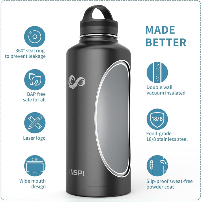 Ізольовані пляшки для води з соломинкою та 3 кришками, широко відкриваються, потрійний вакуумний глечик з нержавіючої сталі, збері