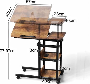 Журнальний столик на колесах, 80 см x 40 см, столик для ноутбука з розеткою та портом USB-C, регульована висота, дерев&39яний стіл, журнальний столик, тумбочка, спальня, вітальня, вінтажний вигляд дерева, колір вінтажного дерева