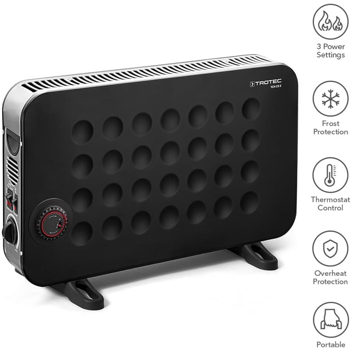 Електричний радіатор TROTEC TCH 25 E теплова потужність 750 Вт / 1250 Вт / 2000 Вт портативний конвектор, чорний 2000 Вт Чорний
