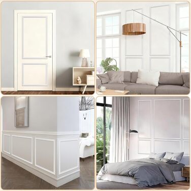 Комплект для настінного молдингу AKOZLIN, що знімається та наклеюється, попередньо нарізані панелі для обшивки стін, легко встановлюються, самоклеючі акцентні оздоблення, декор стін для офісу, дому, спальні, вітальні, 3 комплекти - 3 верхні, 3 нижні, 143 