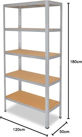 Міцний домашній стелаж, оцинкований/металевий стелаж з 5 полицями/металевий стелаж для підвалу, гаражний стелаж, стелаж для майстерні або стелаж для зберігання/змішаний металевий стелаж з вантажопідйомністю 175 кг В 180 см / Ш 120 см / Г 50 см, 180x120x50