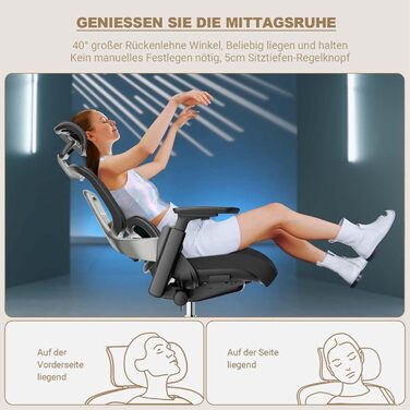 Офісне крісло ReliefBack Master 200 кг Переможець ергономічного тесту Синхронне регулювання 5-позиційна регульована спинка Регульована глибина сидіння 4D підлокітники Офісне крісло з 3D підголівником, чорне (ReliefBack Master)