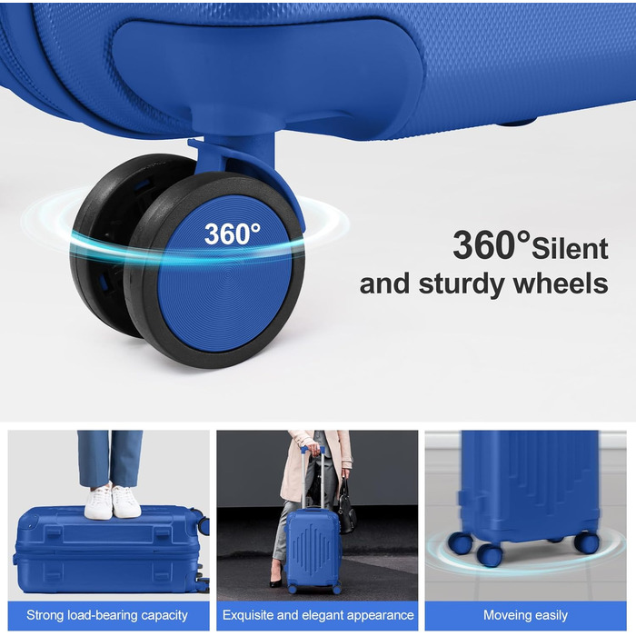 Ручна валіза LEADZM з ABS-пластику, дорожня валіза, легка валіза для салону з колесами, що обертаються на 360, кодовим замком та посиленими кутами, схвалена авіакомпанією (синій, M, 55 см) темно-синій-1 M (55 см)