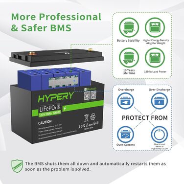 Розумний акумулятор 12V 100Ah LiFePO4 з Bluetooth, світлодіодним дисплеєм, вимикачем запуску та BMS, ідеальний літієвий акумулятор для автофургонів, гольф-карів, човнів та домашніх накопичувачів енергії. Розумний 12V 100AH Bluetooth