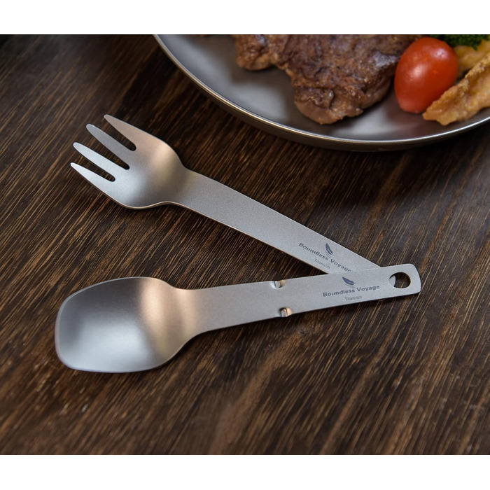 Набір титанових кемпінгових столових приборів iBasingo для кемпінгу, на відкритому повітрі, ложка, ніж, виделка, відкривачка для пляшок, невеликий легкий багаторазовий набір столових приборів для кемпінгу, риболовлі, походів, пікніка, барбекю, 3 шт. Ti107