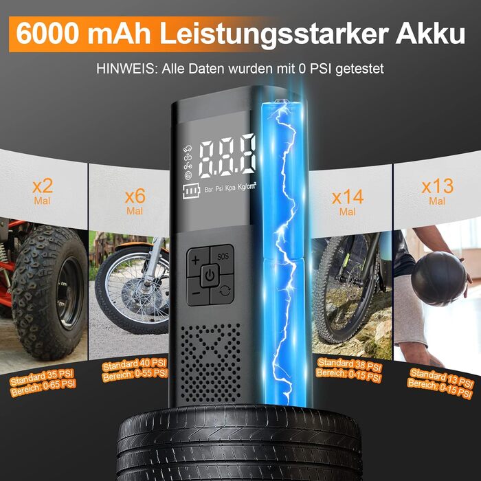 Електричний повітряний насос з акумуляторним повітряним насосом 6000 мАг, повітряний насос 150PSI Електричний велосипедний повітряний насос компресор з РК-екраном Насос для шин для велосипеда, мотоцикла, автомобіля, як ліхтарик і павербанк