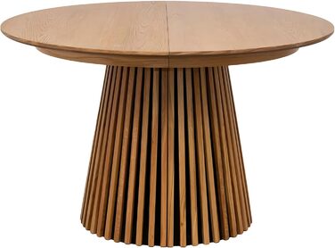 Обідній стіл ebuy24 Tokyo з 2 розсувними листами Ø120x120 до 160-200 см, дубовий шпон. Розсувний круглий обідній стіл, розсувний круглий стіл, розсувний овальний обідній стіл, натуральний дуб 120 см