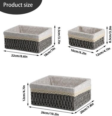 Набір кошиків для зберігання з 3 предметів, плетені кошики для зберігання в стилі бохо, декоративні кошики для дому, офісу, ванної кімнати та спальні (сірий)