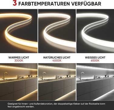 Світлодіодна стрічка Shine Decor COB 2м, AC 220-230V, IP65 Водонепроникна, SMD2025 286 LED/м, Надяскрава світлова лінія для кухні, саду та освітлення (2м, Теплий білий, Сертифікат CE). Теплий білий, 2 метри.