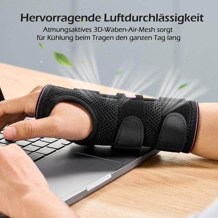 Шина для синдрому карпального каналу праворуч, довгий бандаж на зап&39ястя для нічного та денного використання, дихаюча пов&39язка на руку для жінок та чоловіків при тендиніті, болю в гангліях, розтягненнях, переломах, правій руці (рожево-червона) L