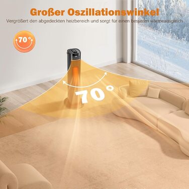 Тепловентилятор Grelife, безшумний енергозберігаючий електричний обігрівач потужністю 2000 Вт з терморегулятором, функція коливанн