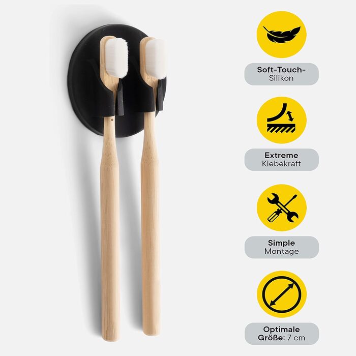 Високоякісний тримач для зубних щіток чорного кольору з силіконової самоклейки як органайзер для ванної кімнати та прикраса тримач