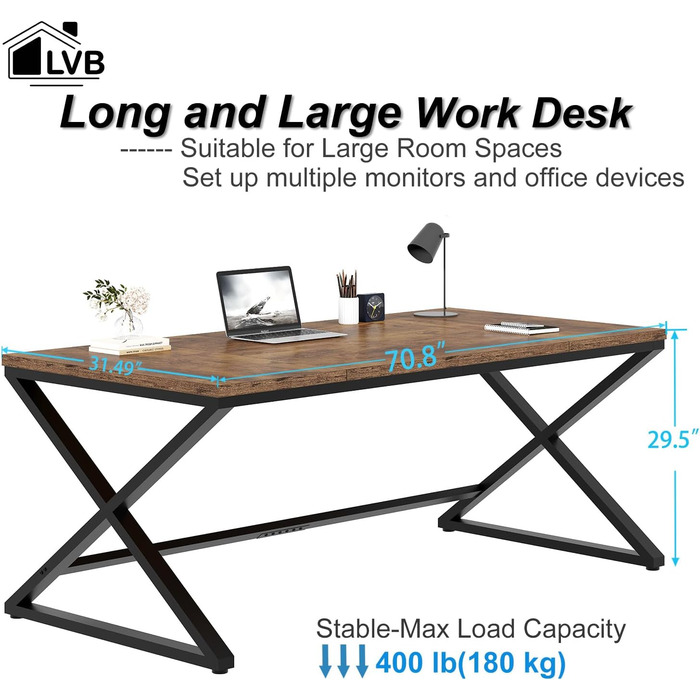 Письмовий стіл 180 см Сучасний великий комп&39ютерний стіл для домашнього офісу Дерев&39яний робочий стіл Комп&39ютерний стіл для письма в спальні Простий ігровий стіл для ПК Вінтажний коричнево-чорний 180 см Кантрі Коричневий