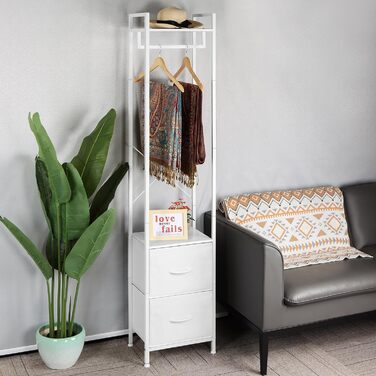 Окремостояча, міцна металева вішалка для одягу з 2 полицями для взуття, мінімалістичний дизайн, компактна підставка для одягу для спальні/дому - біла