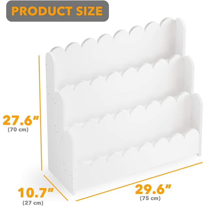 Рівнева книжкова полиця, книжкова полиця Монтессорі для малюків, меблі для дитячих кімнат, ігрових кімнат, дитячих кімнат та класів, біла, 78,15 см, 3-