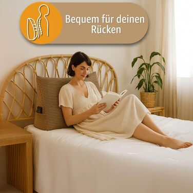 Клиноподібна подушка, подушка для спини, вельветова подушка, ширина 70 см - подушка для читання для ліжка, дивана та кушетки, велика подушка для дивана, настінна подушка, подушка для дивана, подушка для читання, опорна подушка для спинки, світло-сіра, шир