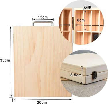 Рівневий органайзер для ефірних олій з масиву дерева з 72 відділеннями та ремінцем - коробка для зберігання з шухлядою, підставка для флаконів об&39ємом 5-15 мл, ароматичних олій, лаку для нігтів, косметики, губної помади, дерев&39яний, 72 відділення, 2-