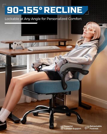 Тканина для ігрового крісла LUCKRACER, офісне крісло з підлокітниками, подушка з піни з ефектом пам&39яті, кут нахилу 90155 та підставка для ніг, міцна функціональна тканина, сірий колір