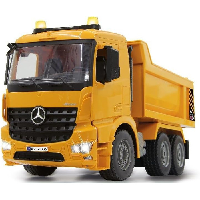 Позашляховик-самоскид Mercedes-Benz Arocs 2,4 ГГц - Кузов підіймається/опускається, реалістичний звук двигуна, клаксон, звук попередження про рух заднім ходом, повний привід, жовті світлодіодні сигнальні вогні, програмовані функції, 404940 -