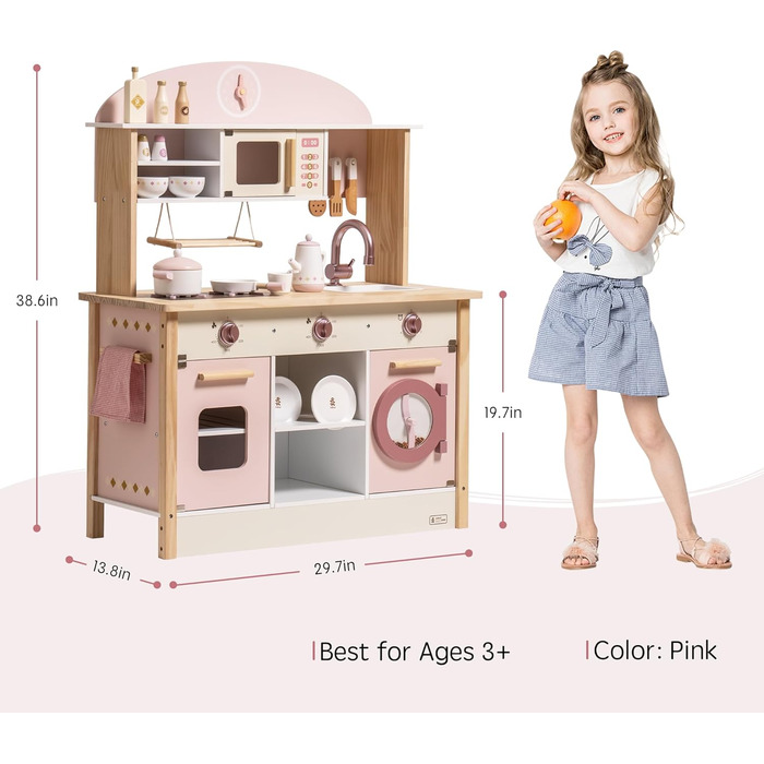 Дерев&39яна дитяча кухня ROBUD для хлопчиків і дівчаток від 3 років рольова гра набір кухонних аксесуарів в рожевому великий