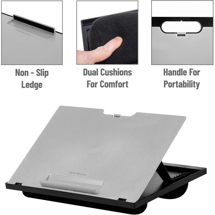 Підставка для ноутбука Комфорт - складана, з подушкою, портативна, для ліжка, гуртожитку, пластик, 37,5 x 27,9 x 18,5 см, сіра