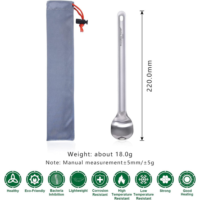 Безмежний посуд для відпочинку Voyage Титанова ложка з довгою ручкою Ультралегкі столові прибори для кемпінгу Ti1509b