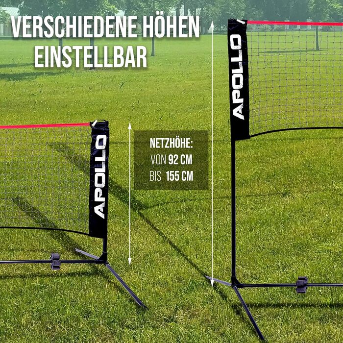 Сітка для бадмінтону Apollo, волейбольна сітка 300 см 400 см 500 см Сітка для волана, регульована по висоті у 3 напрямках, комплект включає сітку, 3 волани, міцну залізну раму, сумку для перенесення, для використання в приміщенні та на вулиці, 300 см черв