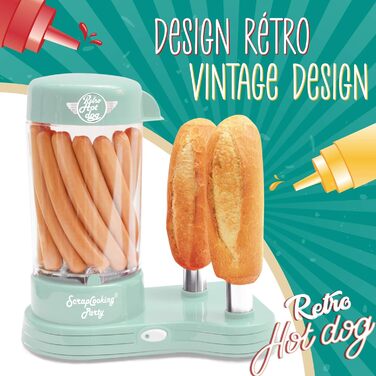 Машина для виготовлення хот-догів ScrapCooking 601 - місткість 12 сосисок і 2 булочки - вінтажний ретро-стиль для вечірок Барбекю Фестивалі Веселощі День народження-Зелений-0601, безпечний для харчових продуктів пластик, білий