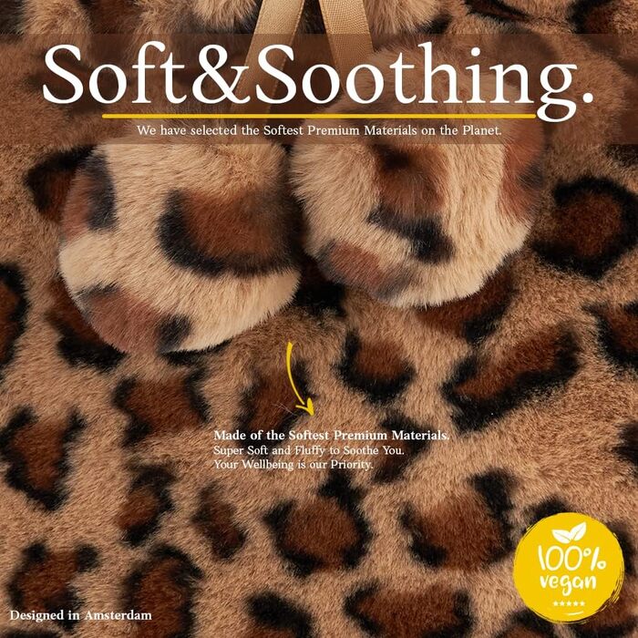 Грілка Qomfor з пухнастим чохлом - М&39який преміальний чохол зі штучного хутра - Велика місткість 1,8 л - Грілка для затишних ночей, полегшення болю, для спини, шиї та плечей - Чудовий подарунок - Коричневий леопардовий принт