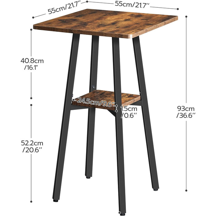 Барний стіл HOOBRO на 2 рівні, високий бістро-стіл, невеликий стоячий стіл з 2 стільницями, кухонний стіл, балконний стіл, для вітальні, конференц-залу, бару, рустикальний коричневий та чорний EBF51BT01