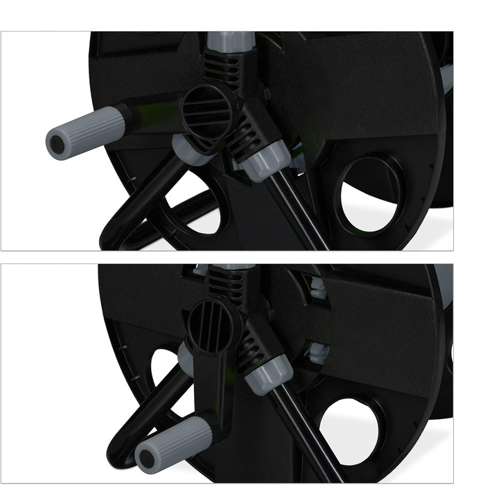 Котушка для шланга Relaxdays, 30 м, 1/2, сталь, пластик, тримач шланга, 38 x 42 x 31 см, чорний/сірий