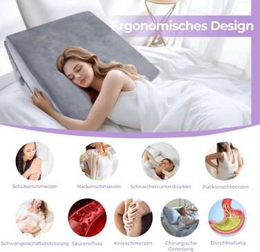 Регульована клиноподібна подушка Babenest з піною високої щільності, ергономічна подушка для спини ліжка та дивана, рефлюксна подушка для читання, сну, ігор, перегляду телевізора (Greu)