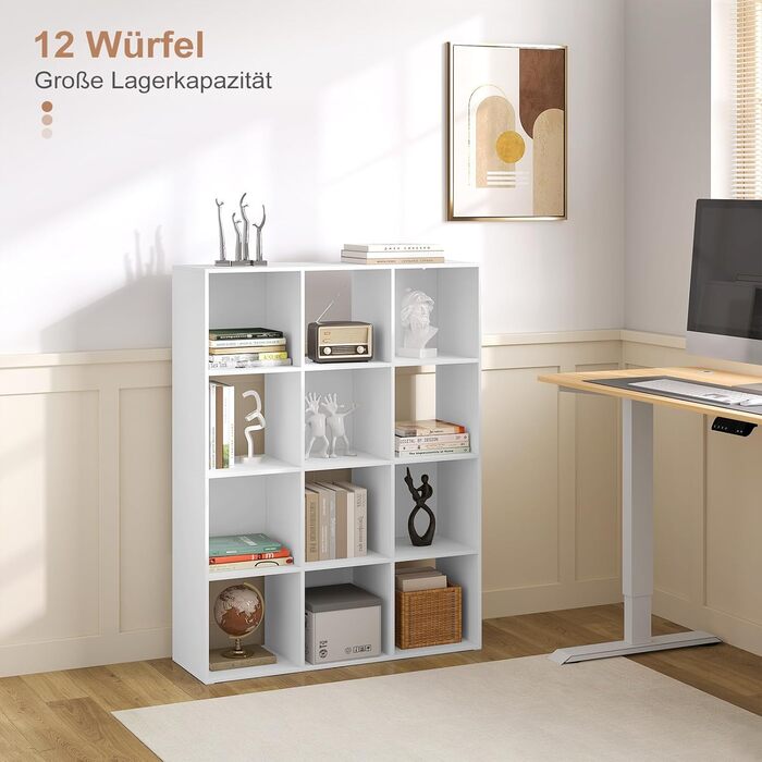 Книжкова полиця eSituro з 12 відділеннями, окремостояча кубічна полиця, відкрита полиця-перегородка для кімнати, сучасна стояча полиця, для вітальні, дитячої кімнати, офісу, спальні, 9120x29 см, білий