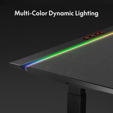 Ігровий стіл FLEXISPOT з електричним регулюванням висоти, світлодіодною стрічкою та системою керування кабелями, подвійним двигуном, 4 слотами пам&39яті, тихим регулюванням висоти підходить для домашнього офісу та ігор, 120 x 70 см, чорний