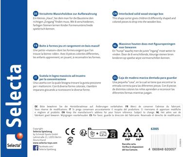 Сортувальна коробка Selecta 62005 Форми, дерев'яна розвиваюча іграшка, 1-3 роки, 14 см