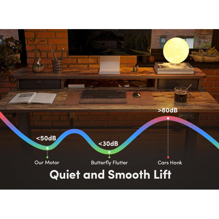 Електричний стіл FEZIBO з регульованою висотою та подвійною шухлядою, 120 x 60 см, офісний стіл з відділенням для зберігання, комп&39ютерна робоча станція з функцією сидячи/стоячи, коричневий, 120 60 см, коричневий