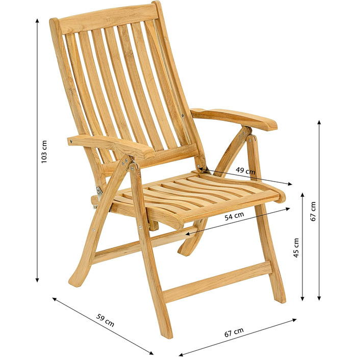 Розкладне крісло Dehner Havana, приблизно 103 x 67 x 59,5 см, виготовлене з FSC - сертифікованого тику, натуральний Classic