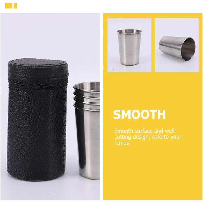 Набір портативних винних келихів Alasum з нержавіючої сталі 170 мл, 4 гладких чашки з кришкою, компактний, для кемпінгу та відпочинку на природі