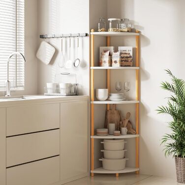 Кутова полиця Ruichang, стояча, 5 ярусів, книжкова полиця, окремостояча полиця, полиця для зберігання, складська полиця для кухні, ванної кімнати, вітальні, офісу, 143,5 x 29 x 29 см, біла